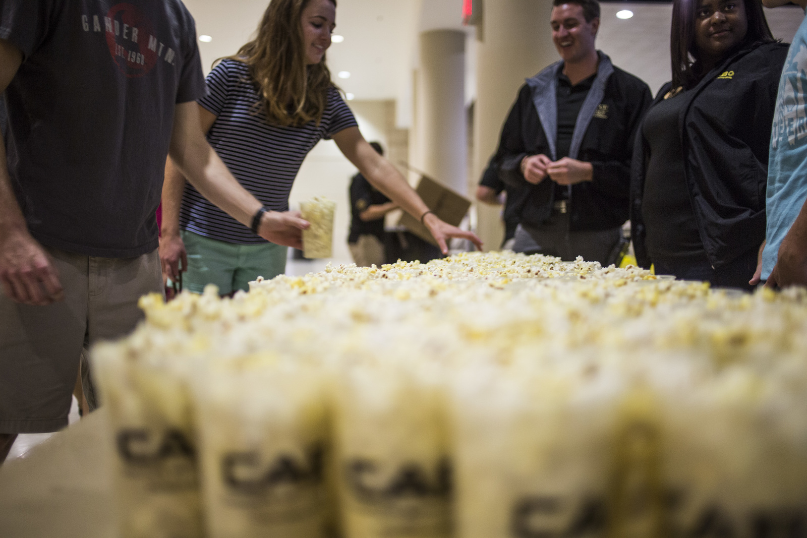 students getting popcorn