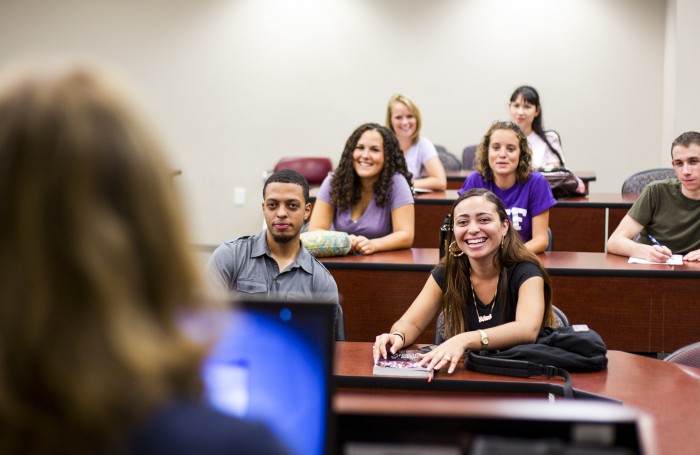 Students in class at the University of Central Florida UCF, lecture, professor view of students in class