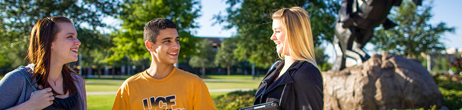 Group of students chatting on campus