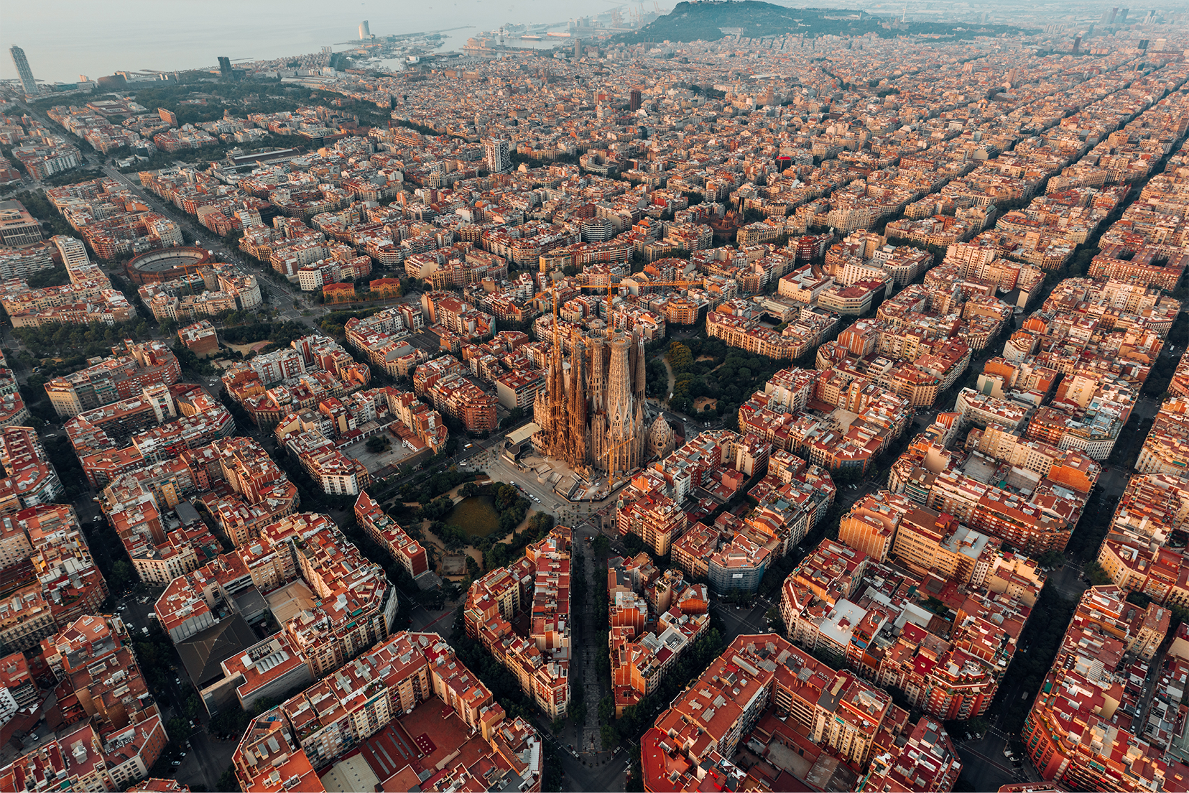 Sky high view of Barcelona and their grid style city