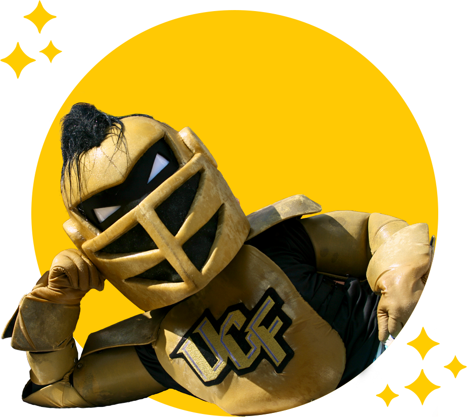 Knightro Laying Down Knightro laying down in UCF Gold circle
